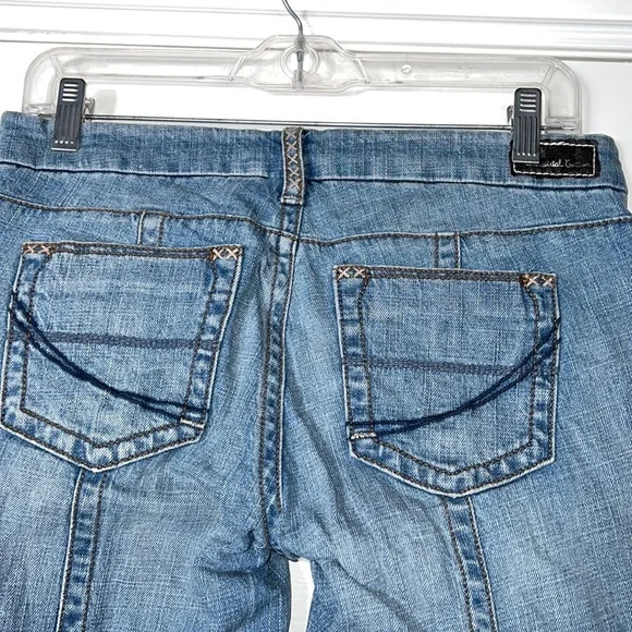 INDUSTRIAL COTTON BLUE JEANS JUNIOR SIZE 7 VINTAGE RARE EMBROIDERED BELT LOOPS - Picture 13 of 17